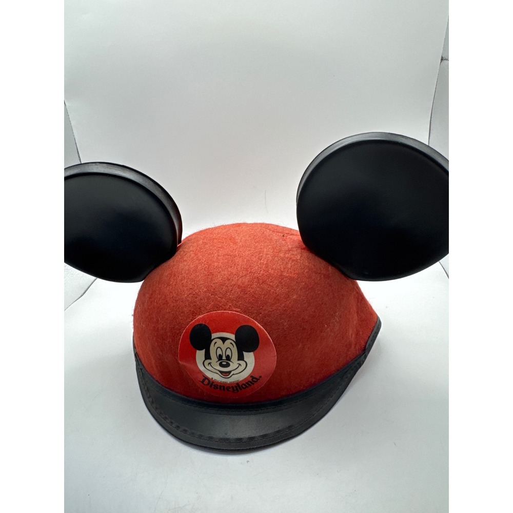 Vintage Disneyland Mickey Mouse Wool Hat with Black Ears Red Embroidered